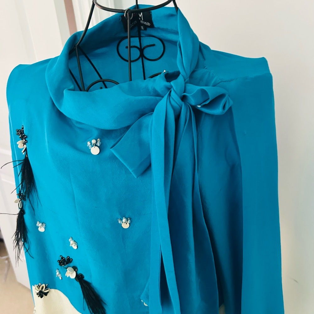 Embellished Blue and Cream Dress - Picture 4 of 5